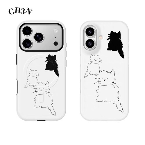 CH3N·简笔小猫韩国菲林iPhone17pm小众艺术二合一16苹果15手机壳