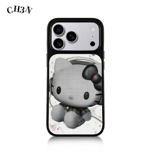 CH3N·灰调Kitty适用iphone17promax/16手机壳15plus黑框14不撞款y2k小众13苹果个性Air艺术手机壳防摔保护壳