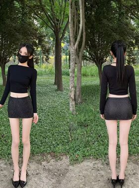 性感微透视包臀超短裙低腰亮丝女