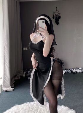 女性感低胸可爱诱惑修女家居服