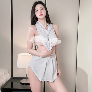 新夜店露出任务心机纯欲辣妹性感镂空运动T恤超短连衣裙短裙qqny