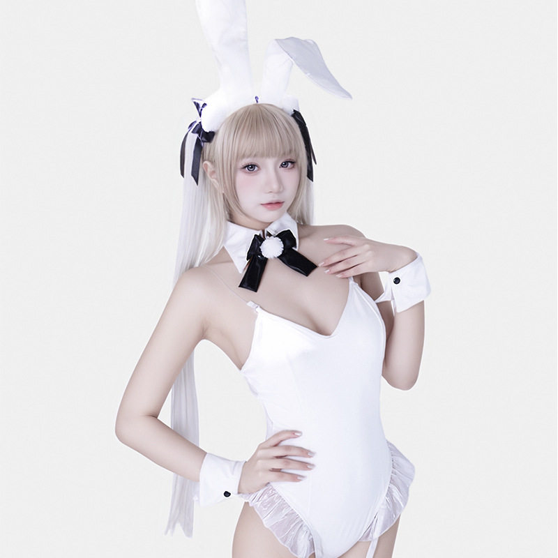 高品PU皮穹妹兔女郎cosplay 白色连体皮衣动漫角色扮演制服性感女
