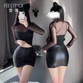 心机女王 拉链露胸上衣哑光辣妹女 性感露出任务心机包臀短裙套装