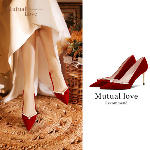 Mutuallove婚鞋红色高跟新娘鞋