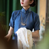 气质优雅复古修身 日常改良牛仔旗袍连衣裙年轻款 显瘦 春夏款 素秋