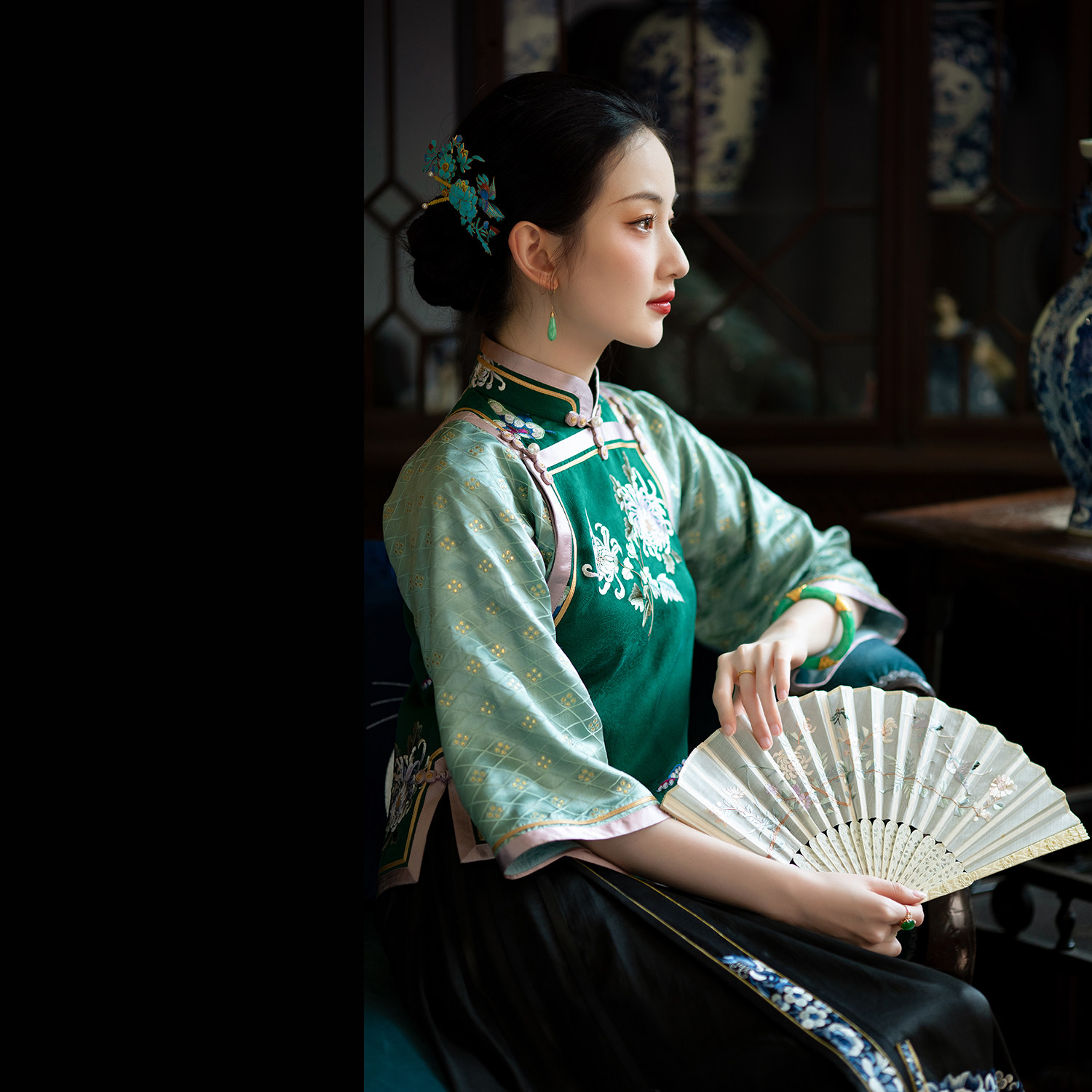 念霜姿丨一城风絮丨夏季真丝香云纱复古菊花刺绣中式民国古风上衣