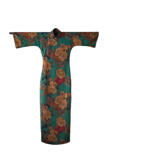 绾秋霜丨一城风絮丨真丝香云纱印花倒大袖复古民国风旗袍女