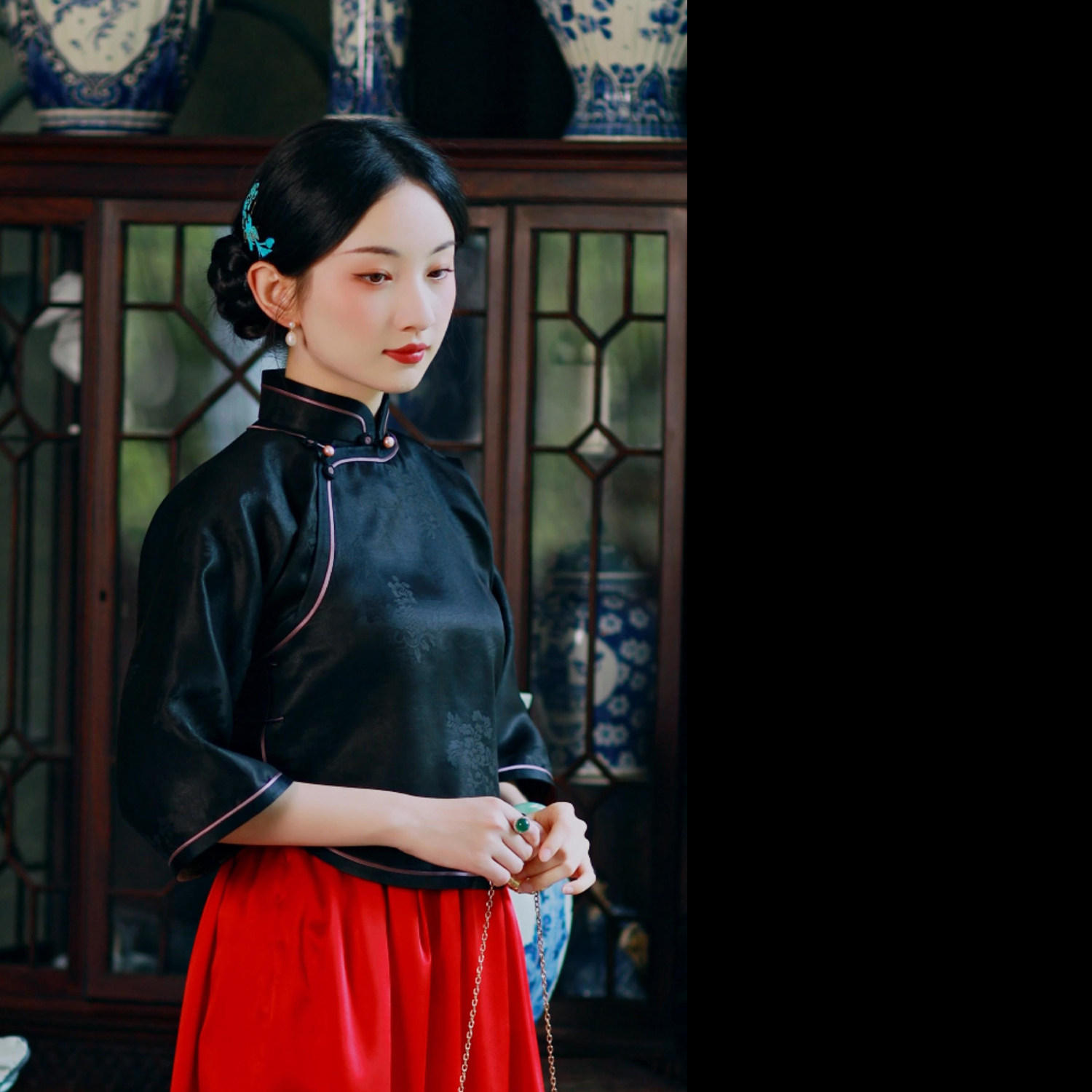 婉梦如昔丨一城风絮丨真丝提花香云纱如意云头民国风小衫上衣