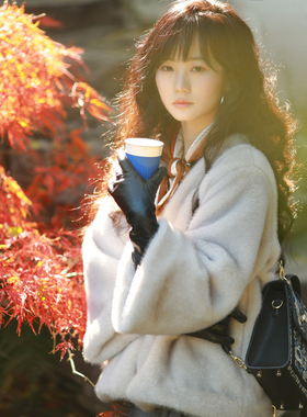 雪落疏影丨一城风絮丨秋冬环保皮草V领毛毛外套加厚保暖上衣