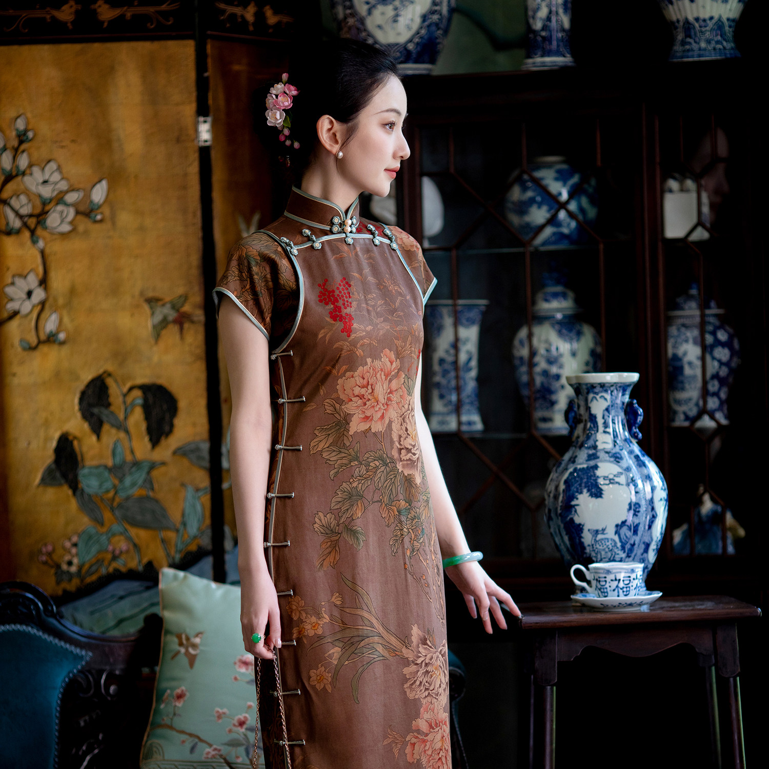 与花莳丨一城风絮丨香云纱旗袍裙