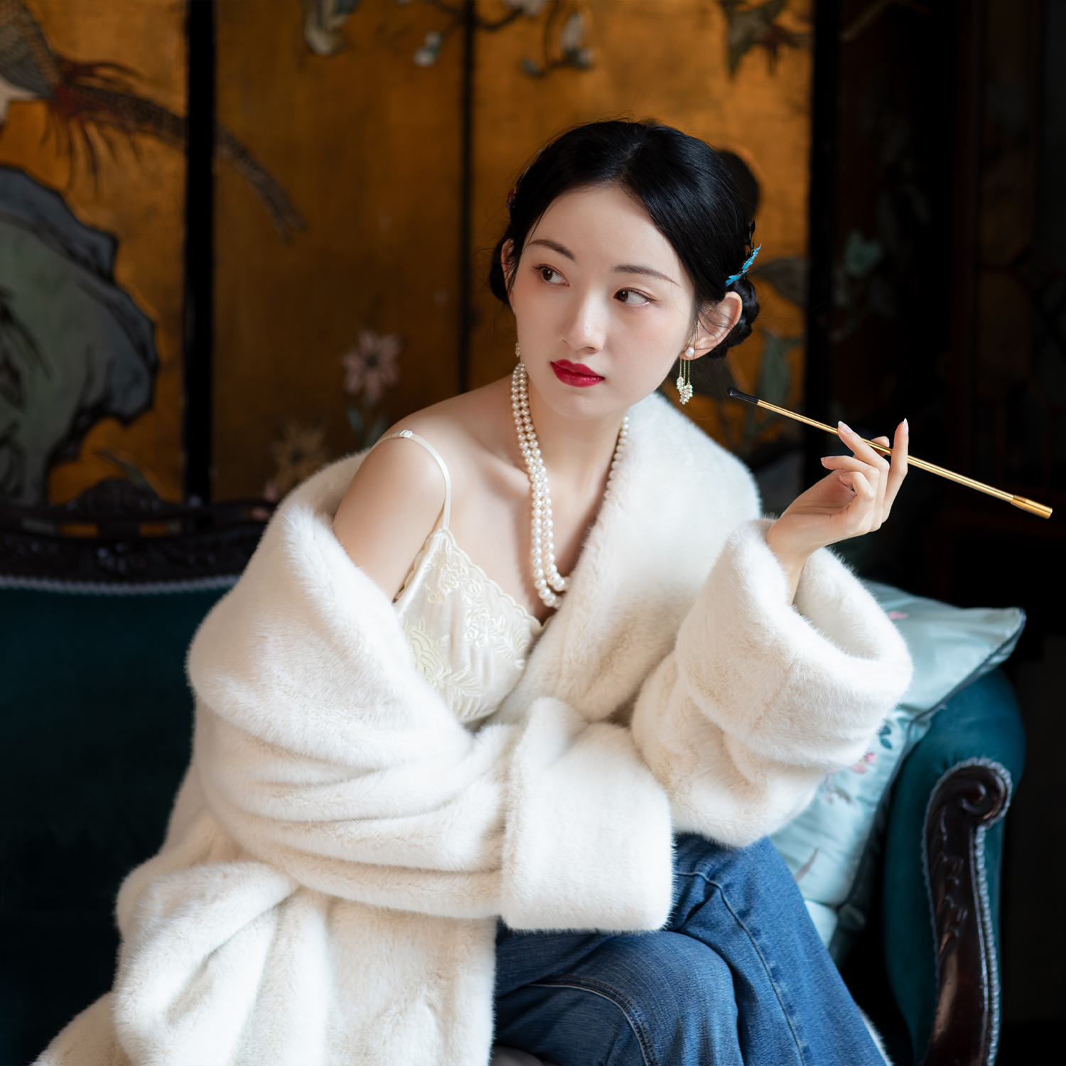 蒹葭如故丨城风絮丨仿皮草大衣