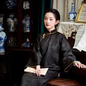 盘扣民国风夹棉旗袍裙 春秋真丝红云纱倒大袖 清风润月 一城风絮