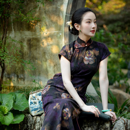 紫瑰若旧丨一城风絮丨香云纱旗袍