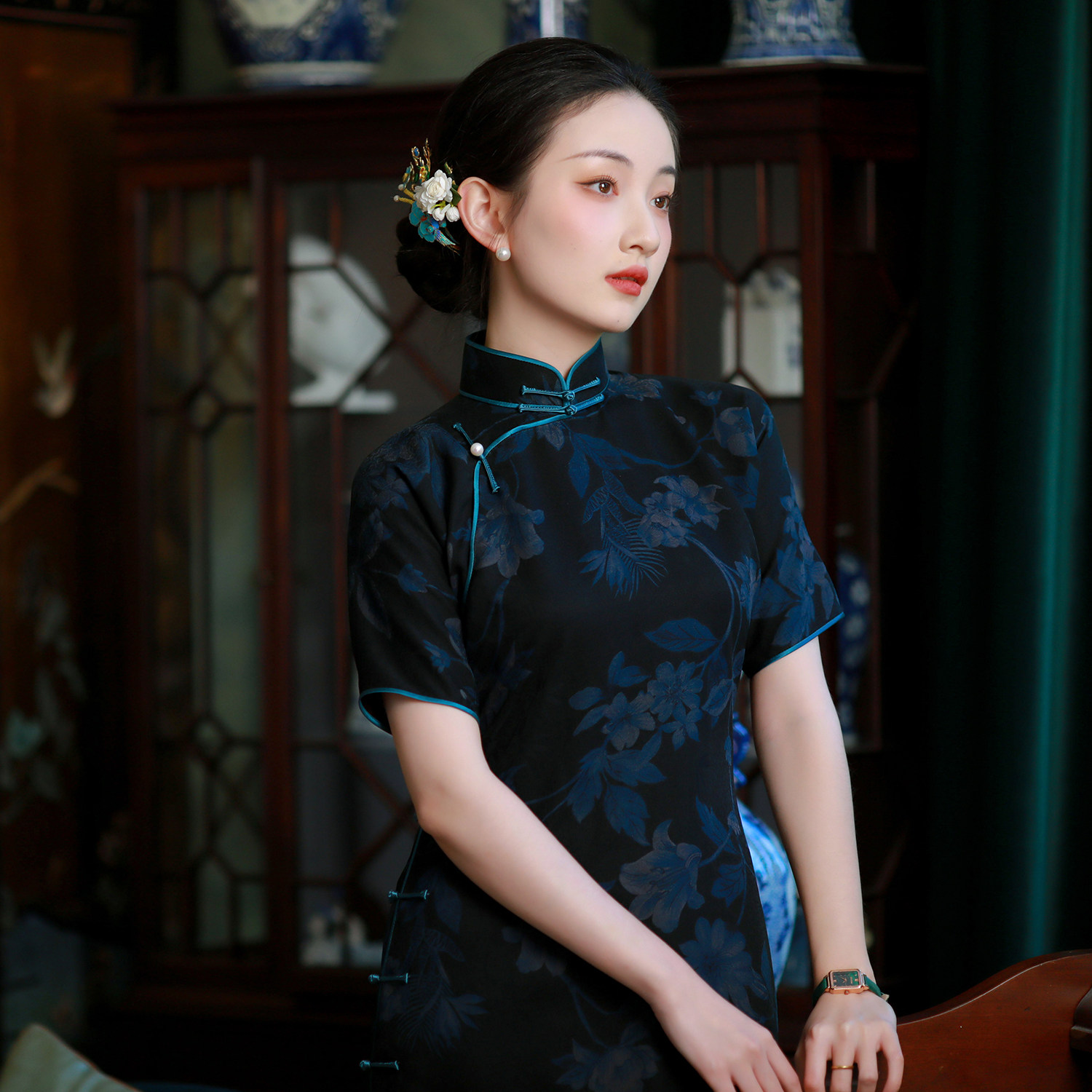 静待花林丨一城风絮丨夏季绞罗红云纱中式短袖复古印花盘扣长旗袍,女装/女士精品,旗袍,淘宝优惠券,粉丝福利购,淘宝优惠卷