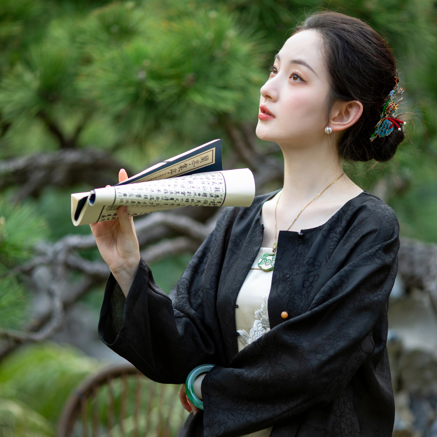 墨雨烟萝丨一城风絮丨真丝香云纱新中式黑色对襟上衣圆领国风外套