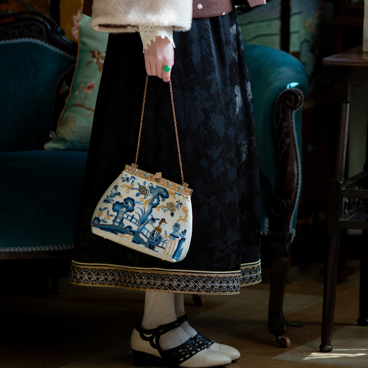 珠绫锦璨丨一城风絮丨提花缎半裙