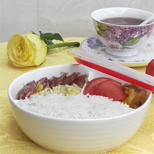 陶瓷餐盘带盖分格饭碗可微波炉加热适合蒸笼蒸菜潮州产带餐选-