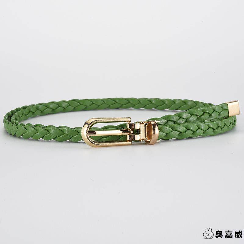 韩版腰带女款绿色时尚女士打结装饰编织糖果色小皮带简约个性百搭