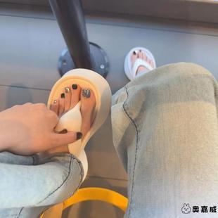 女夏外穿增高夹脚海边沙滩防滑防臭凉拖鞋 白色厚底人字拖鞋 2025新