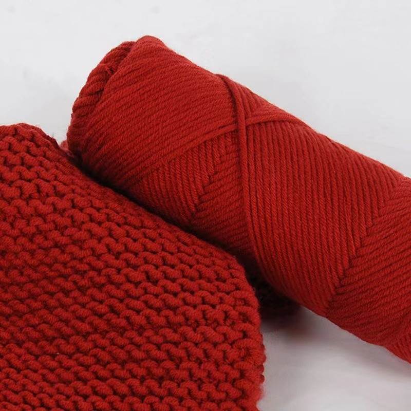 酒红色大红色八股牛奶棉毛线8股毛线中国红