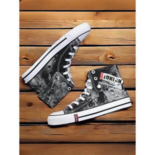 春季男款高帮帆布鞋2026男士高帮休闲鞋板鞋四季鞋高邦平跟男鞋