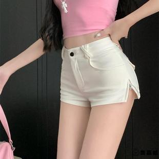 设计感高腰短裤女秋季新款时尚百搭外穿侧边拉链裤子显瘦辣妹热裤