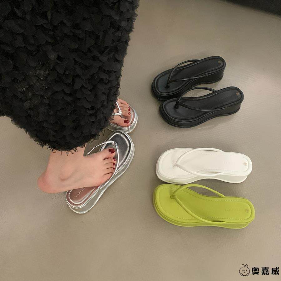 简约百搭夹脚人字拖鞋女鞋子2025年新款秋季增高厚底沙滩凉拖凉鞋
