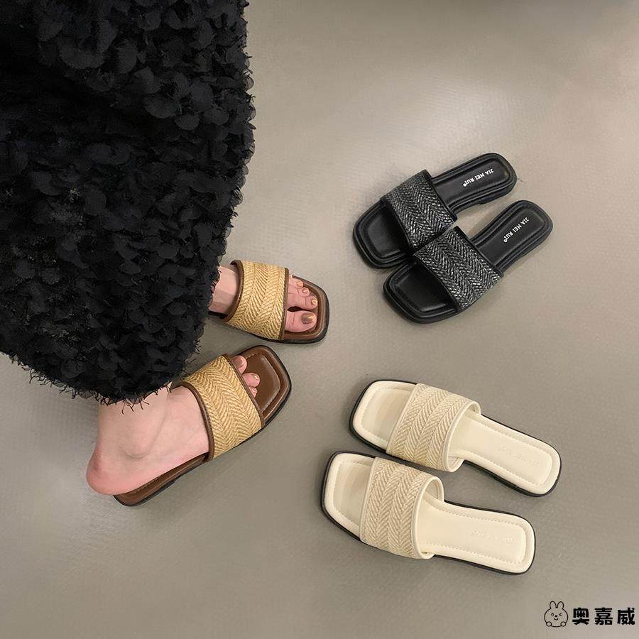 女士拖鞋女秋外穿新款小众复古仙女风配裙子百搭平底海边沙滩凉拖,女鞋,一字拖,淘宝优惠券,粉丝福利购,淘宝优惠卷