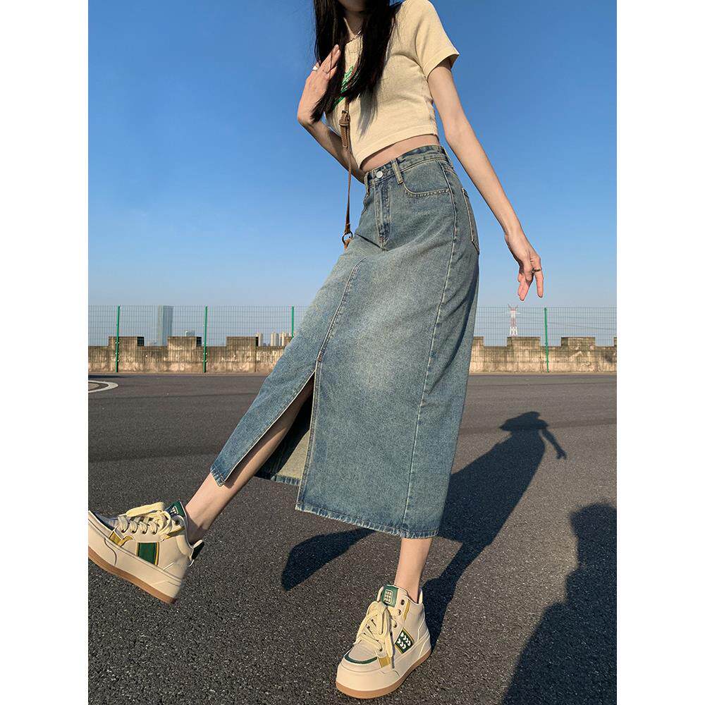 大码女胖mm牛仔半身裙春装高腰包臀裙2026新款复古直筒宽松a字裙