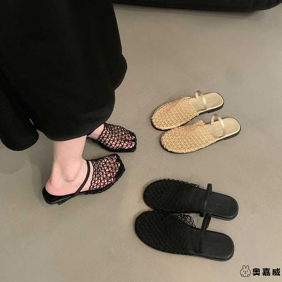 高跟网面凉鞋包头半拖鞋女秋外穿2025新款法