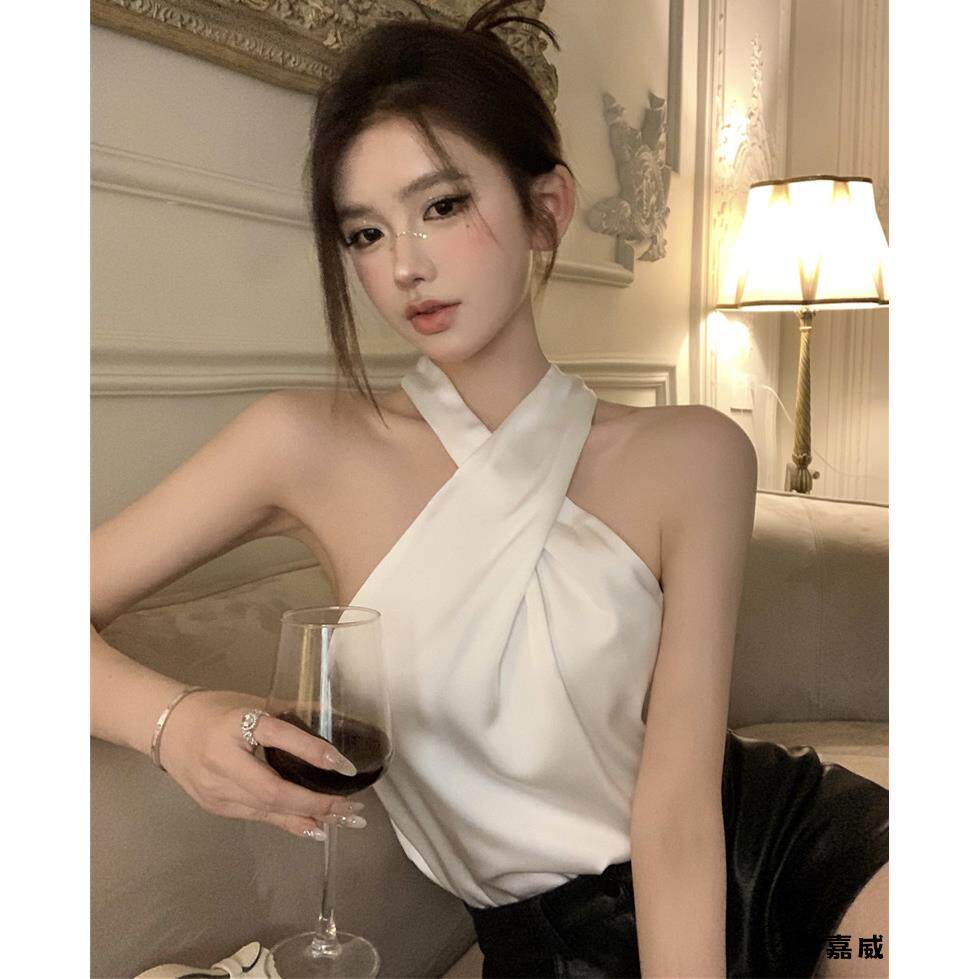 高级感交叉挂脖吊带背心女秋纯欲辣妹性感抹胸无袖上衣设计感小众