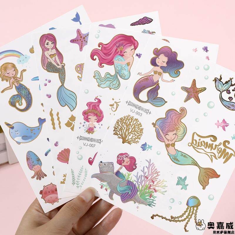 儿童纹身贴美人鱼公主蝴蝶贴画卡通安全防水贴纸女孩男孩益智玩具