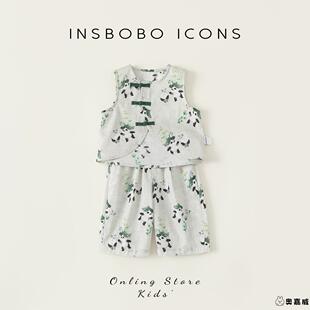 秋装汉服男童2025新款熊猫印花女童唐装两件套儿童新中式衣服国风