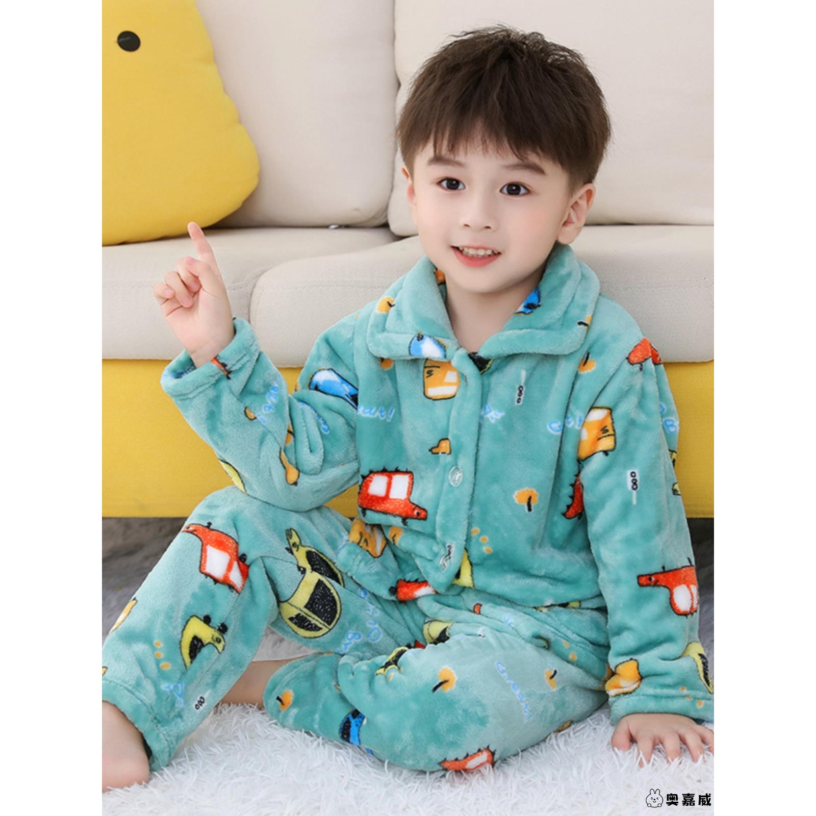 儿童冬季睡衣珊瑚绒款法兰绒宝宝加厚卡通家