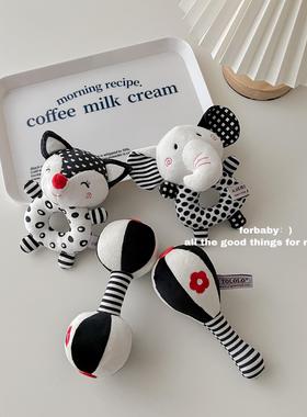 婴儿手抓摇铃抓握训练沙锤手新生儿黑白色追视BB棒宝宝安抚玩具棒