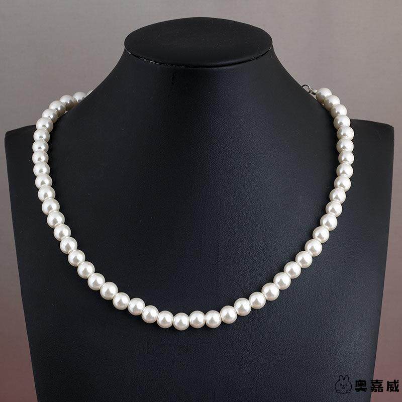 白色珍珠项炼拍照摄影道具大颗彷珍珠长版项炼旗袍婚纱礼服配饰品