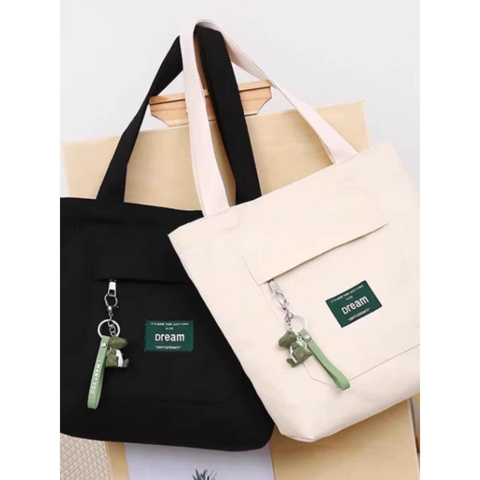 大容量单肩帆布包女款女新款黑色牛仔学生拉链高级感A4笔记本电脑