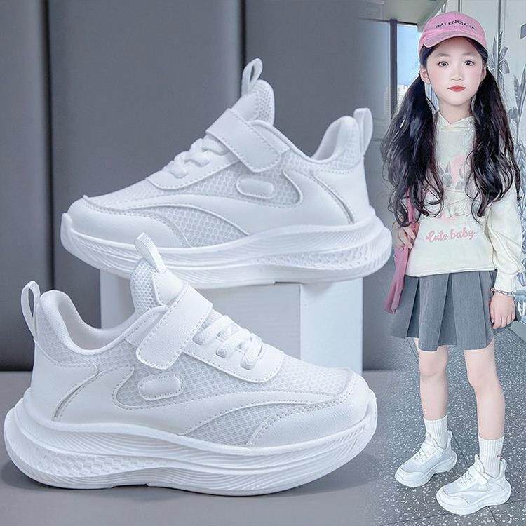 女童轻便软底跑步运动鞋儿童百搭小白鞋网面透气白色春秋夏季新款