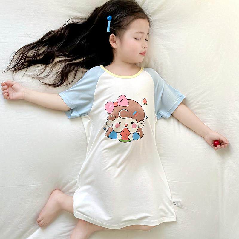 莫代尔家居服女童短袖睡裙宽松宝