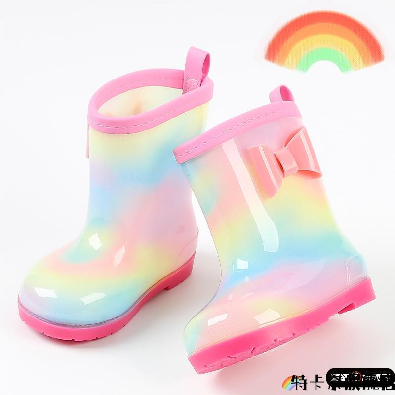儿童雨鞋公主女童幼儿园宝宝防滑雨靴水鞋小孩加绒水靴可爱彩虹