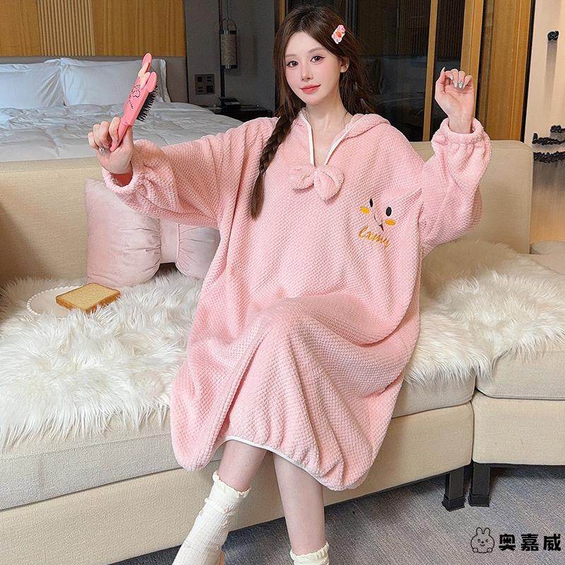 女士浴袍洗澡专用吸水不掉毛加肥加大码菠萝格非纯棉速干衣可穿式