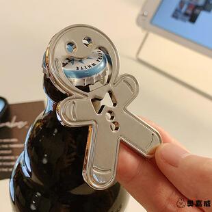 啤酒开瓶器磁吸创意姜饼人不锈钢红酒起子汽水开盖神器冰箱贴网红