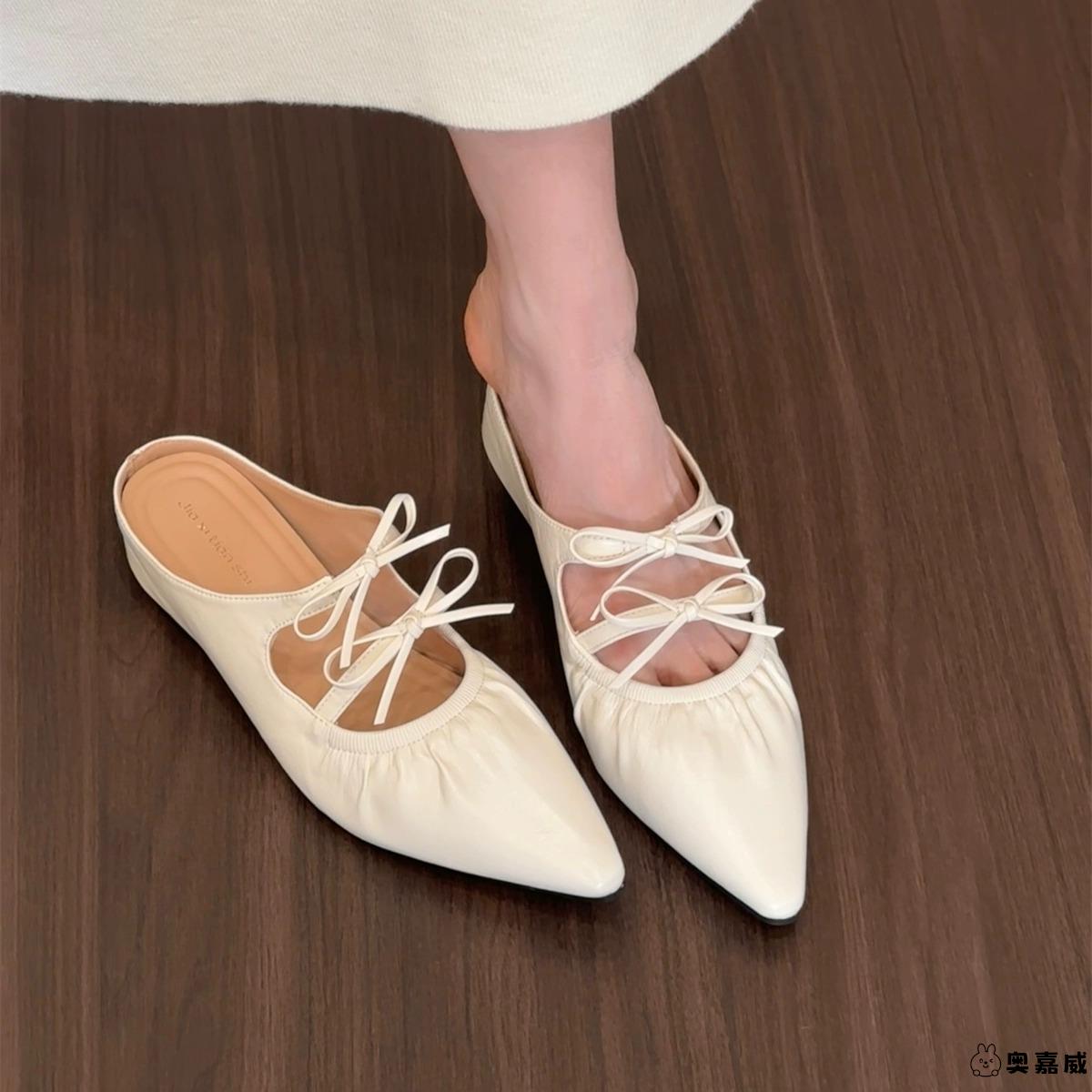 内增高白色温柔包头半拖鞋女鞋子外穿2025春