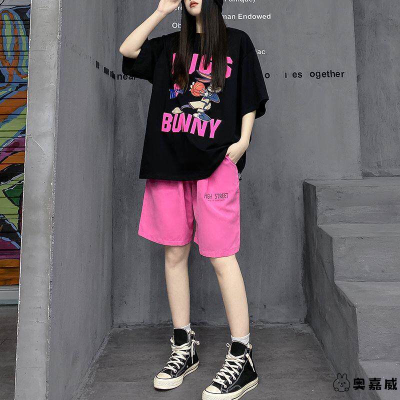 大码300斤胖妹妹休闲运动套装女秋装宽松炸街上衣短袖短裤两件套2