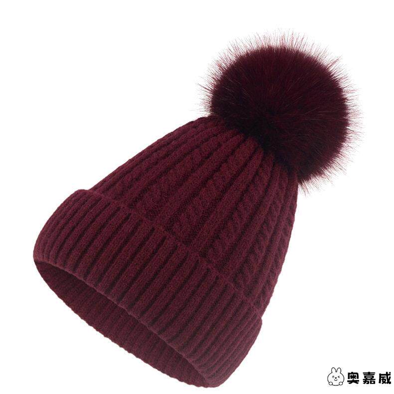 韩版秋冬季新款纤绒纱针织麻花纹毛线帽毛球针织帽加厚保暖套头帽