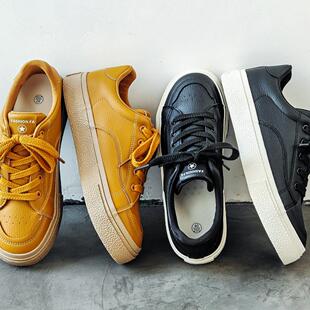 男士运动休闲板鞋新款简约透气时尚休闲黄色皮质皮面白色百搭男鞋