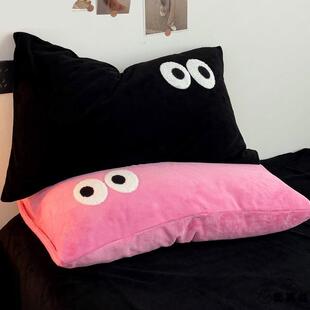 大眼睛冬季牛奶绒枕套加绒一对家用珊瑚绒单人枕头套装单个冬天