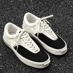 低帮帆布鞋男款板鞋男鞋布鞋休闲复古黑白拼色港风拼接小众板鞋