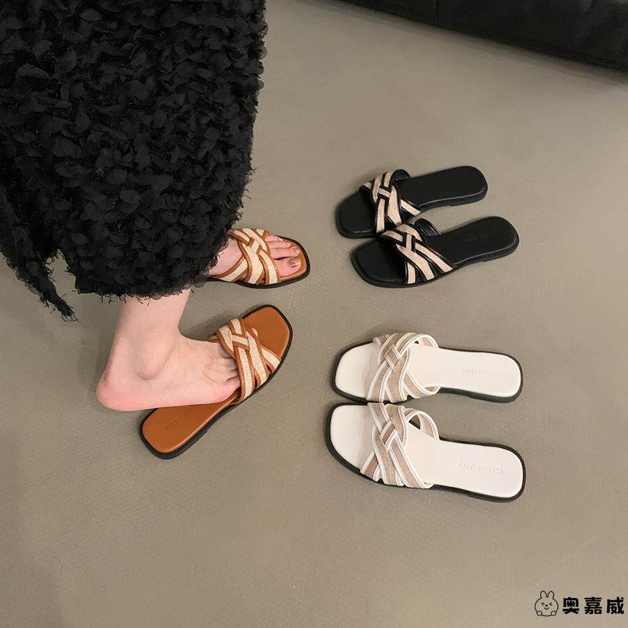 复古小众拖鞋女秋季外穿新款高级感时尚法式气质百搭平底沙滩凉鞋