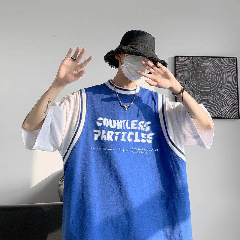 五分袖青少年ins拼接短袖上衣撞t